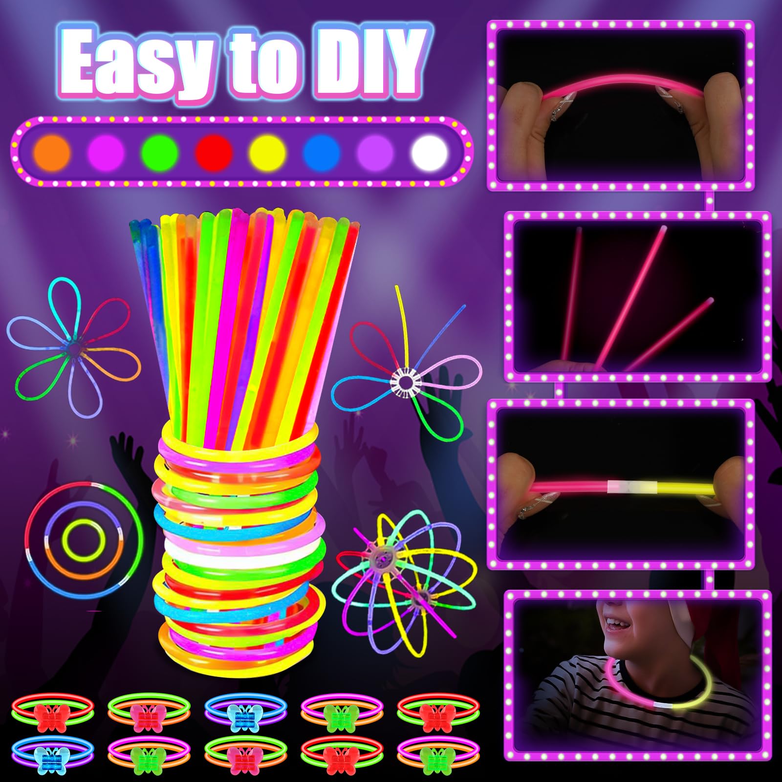 MIBOTE 269Pcs Led Light Up Toys Party Favors Glow in the Dark Party Supplies for Kid/Adults Halloween with Light Up Glasses,Rings,Fidget Spinner Bracelets,100 Glow Sticks Bulk Party Pack DIY Glow