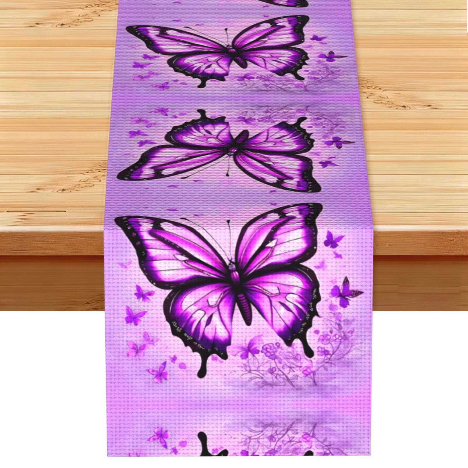 Purple Butterfly Table Runner 13x72 Inch Dining Decor