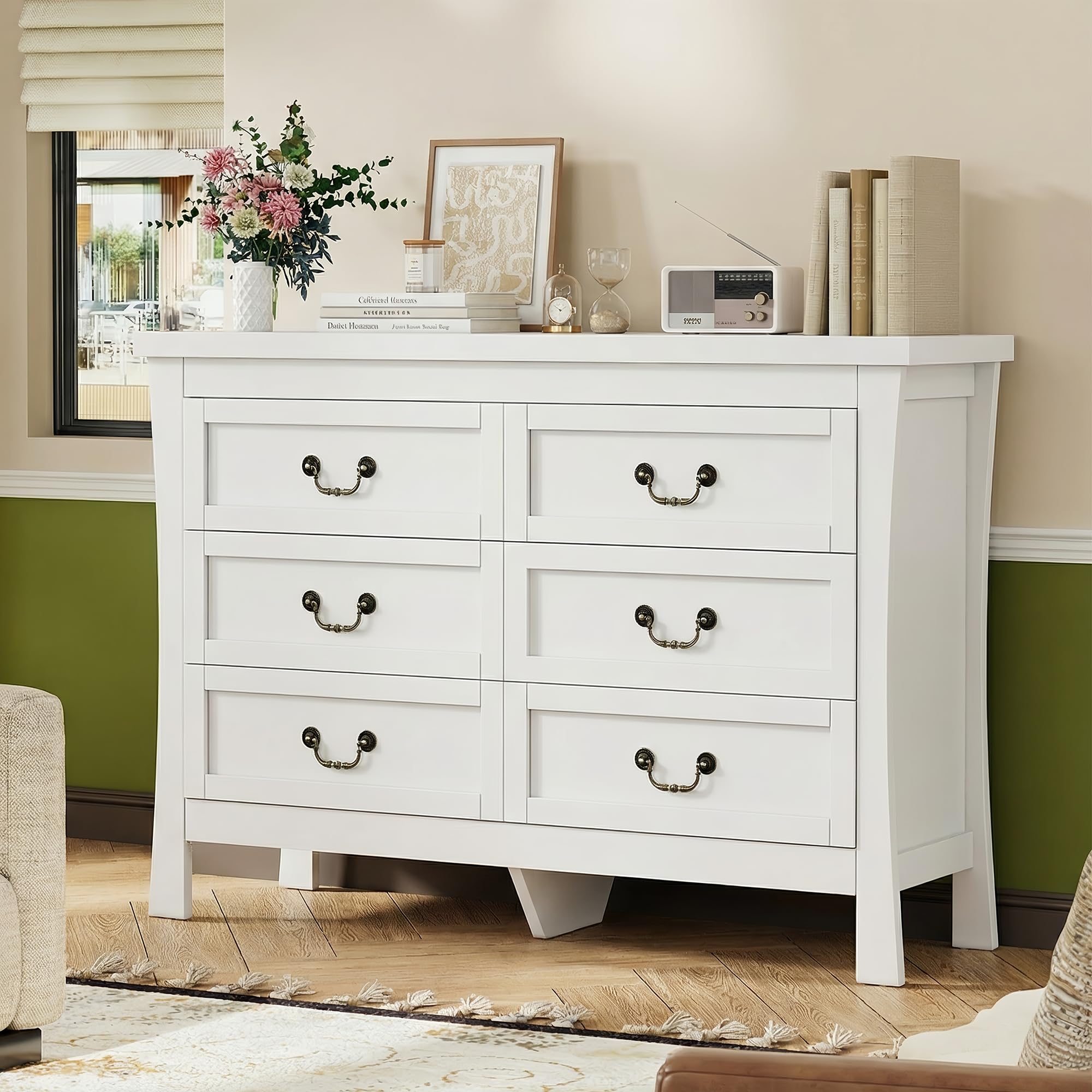 iPormis Chest of Drawers Bedroom,6 Drawers For Large Storage Space Modern Wooden,MDF Bedroom Cabinet Furniture,120x 40x80cm White