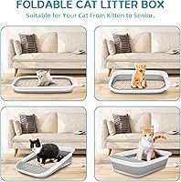 Vista 3 de ShineMe - Caja de arena plegable para gatos, bandeja de arena para gatos con pala y bolsa de arena, impermeable, antisalpicaduras, bandeja para Gris