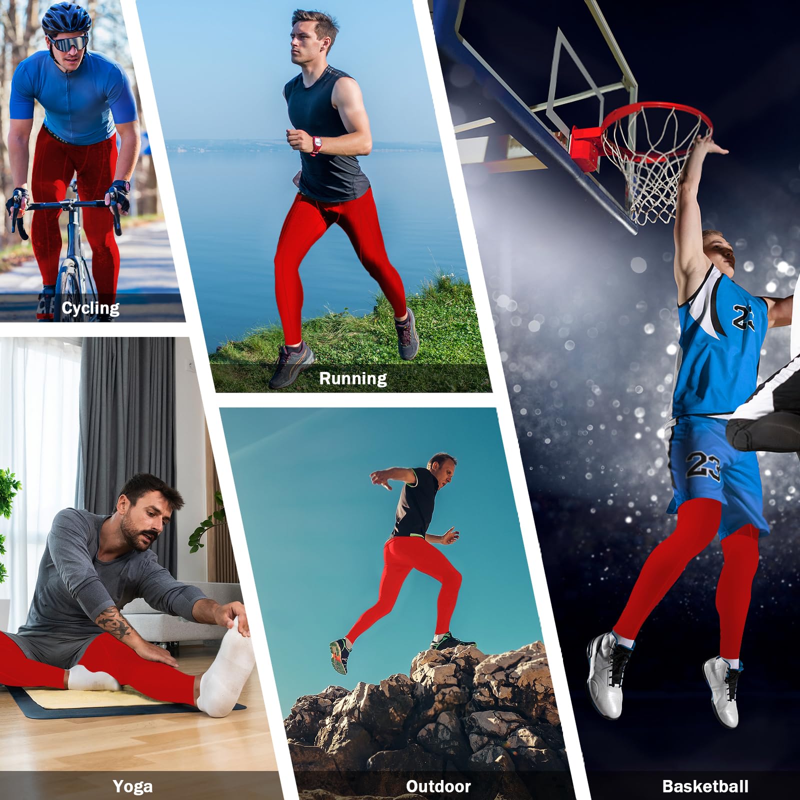 Pantalones de compresin para Hombre - Rojo - Mallas para Correr - Pantalones Ajustados Transpirable - Secado rpido - Leggings para Gimnasia y Deporte