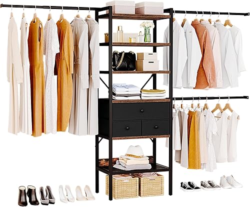 DWVO Sistema de armario con 3 cajones, organizadores de armario y almacenamiento con estantes y 3 barras de suspensión expandibles, se adapta a un
