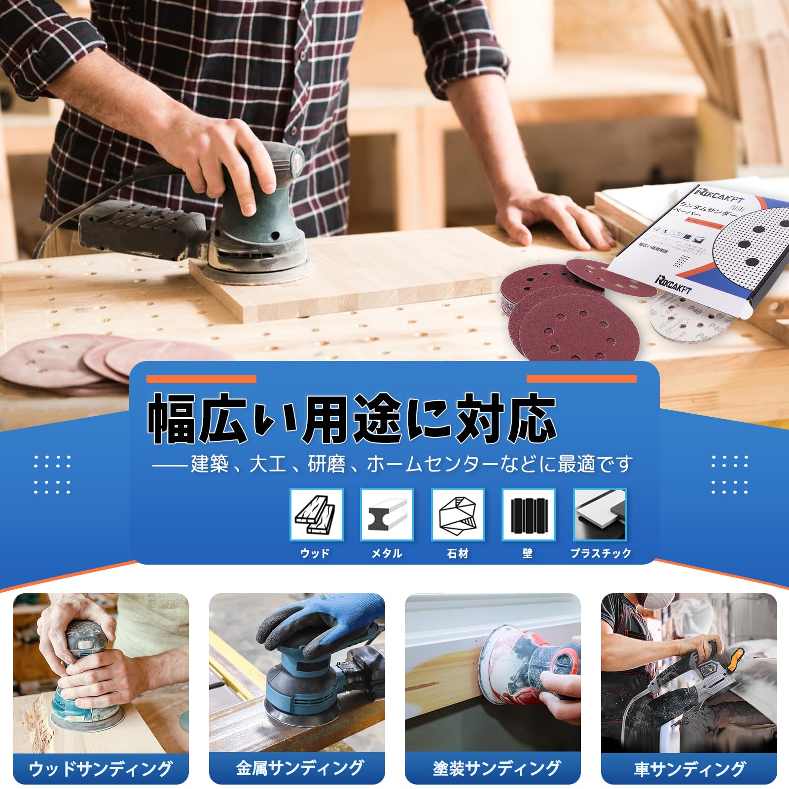 Amazon | IROKCAKPT サンダー ペーパー 125mm #40番 100枚入 ディスク
