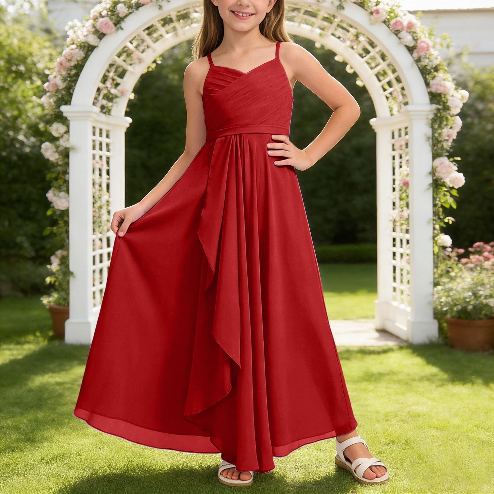 Vestiti Bambina Elegante,Abito da Sera Ragazza,Lungo in Chiffon Svolazzante Ragazze Damigella d'Onore Junior Sposa Cerimonia