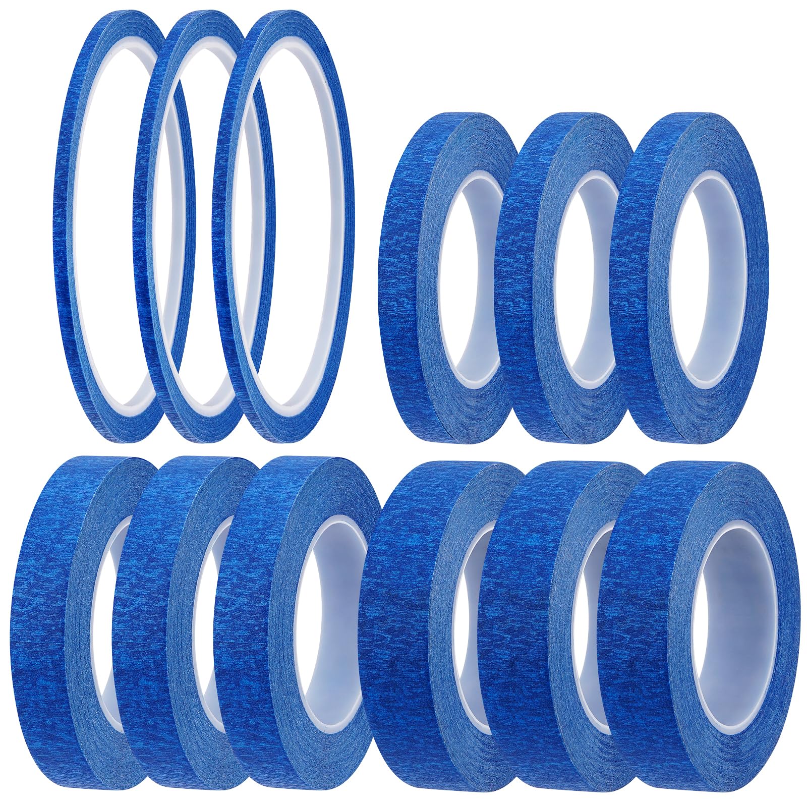 12 Rolls Blue Masking Tape Fine Line Tapes Painters Tape Artist Painting Tape 3mm/8mm/12mm/15mm Widex22 Yard Decorators Tape with Sharp Lines Premium Paint Tape for Painting and Decorating