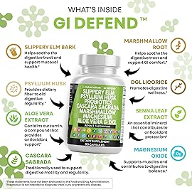 Clean Nutraceuticals Slippery Elm Psyllium Husk Pre Probiotic Digestive Gut Health Supplement with Aloe Vera Cascara Sagrada Marshmallow Root DGL Licorice Senna Extract