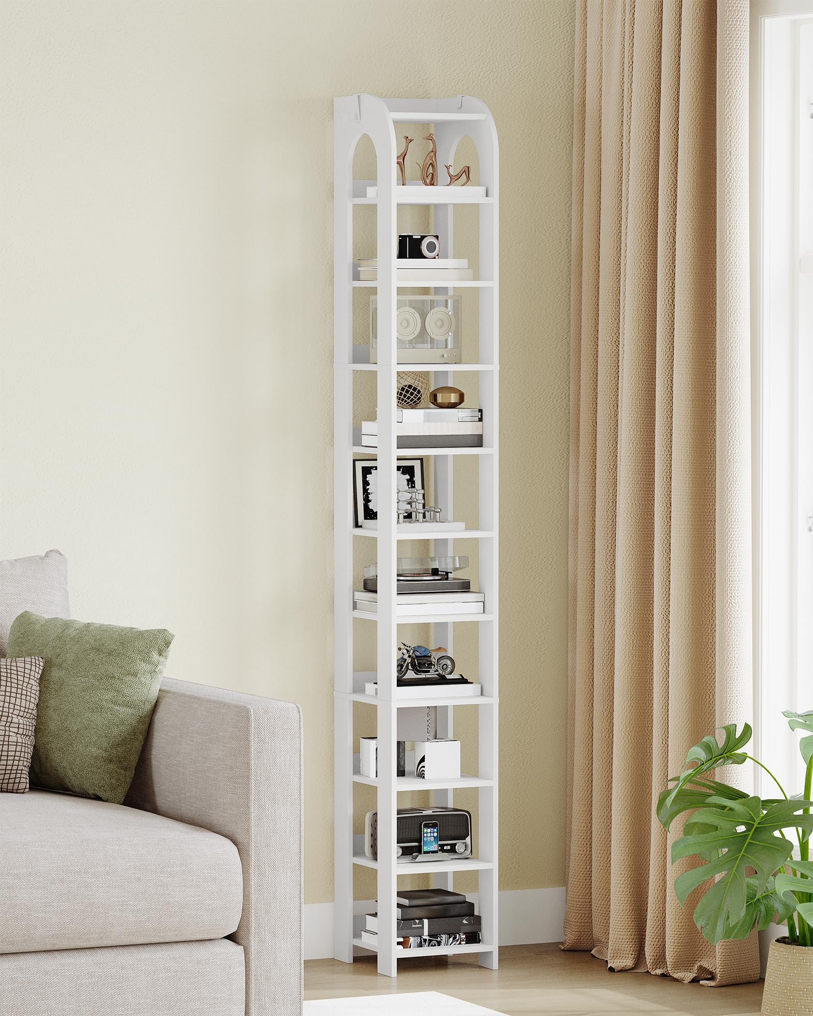 Hzuaneri Scarpiera Verticale, Scarpiera Stretta a 11 Livelli, Scaffale Portascarpe, con Ganci, 29 × 25 ×186 cm, Organizzatore di Scarpe in Legno per Ingresso, Soggiorno, Bianco SR12403X