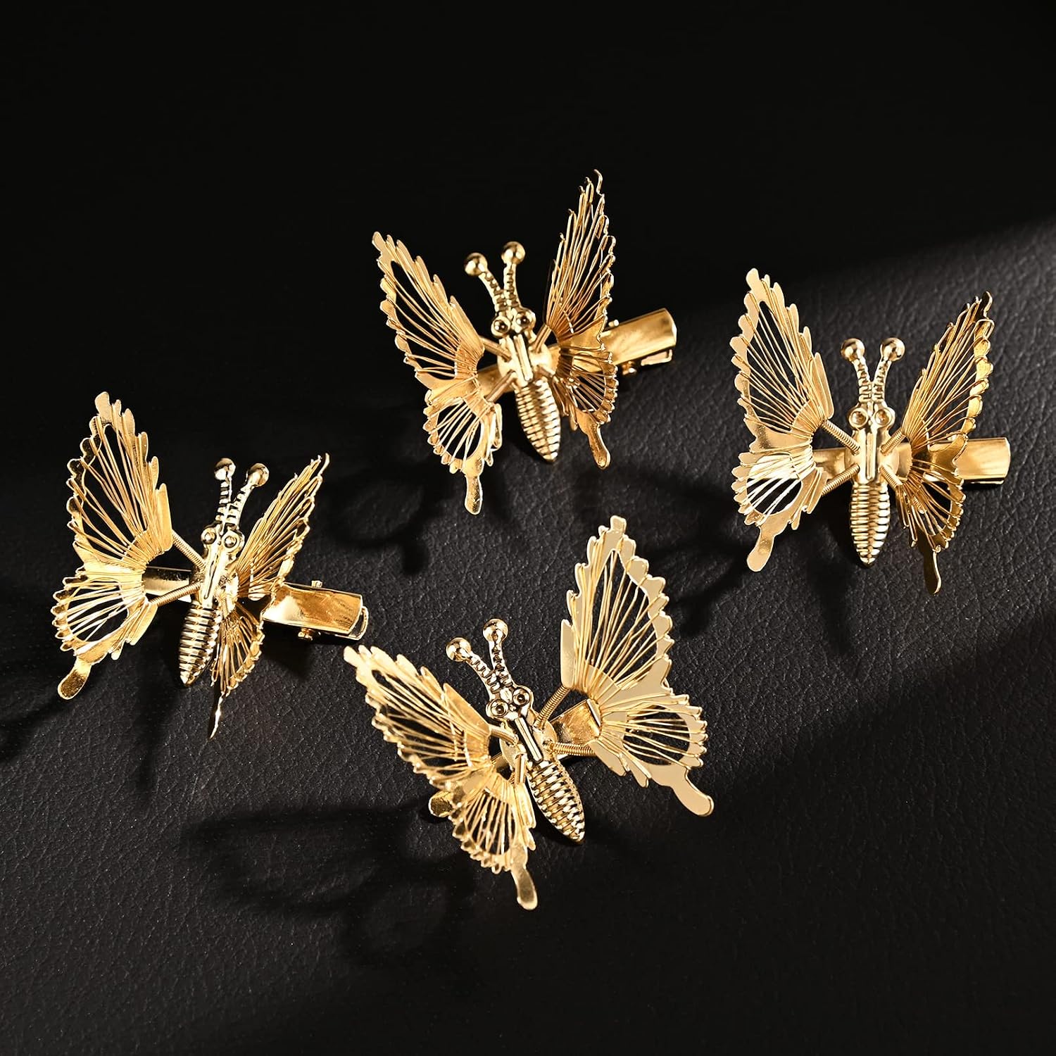 DEEKA 12 PCS 3D Moving Butterfly Hair Clips Metal Gold Moving Wings Butterfly Hair Accessories 90s Hair Clips Barrette for Women and Girls -Gold