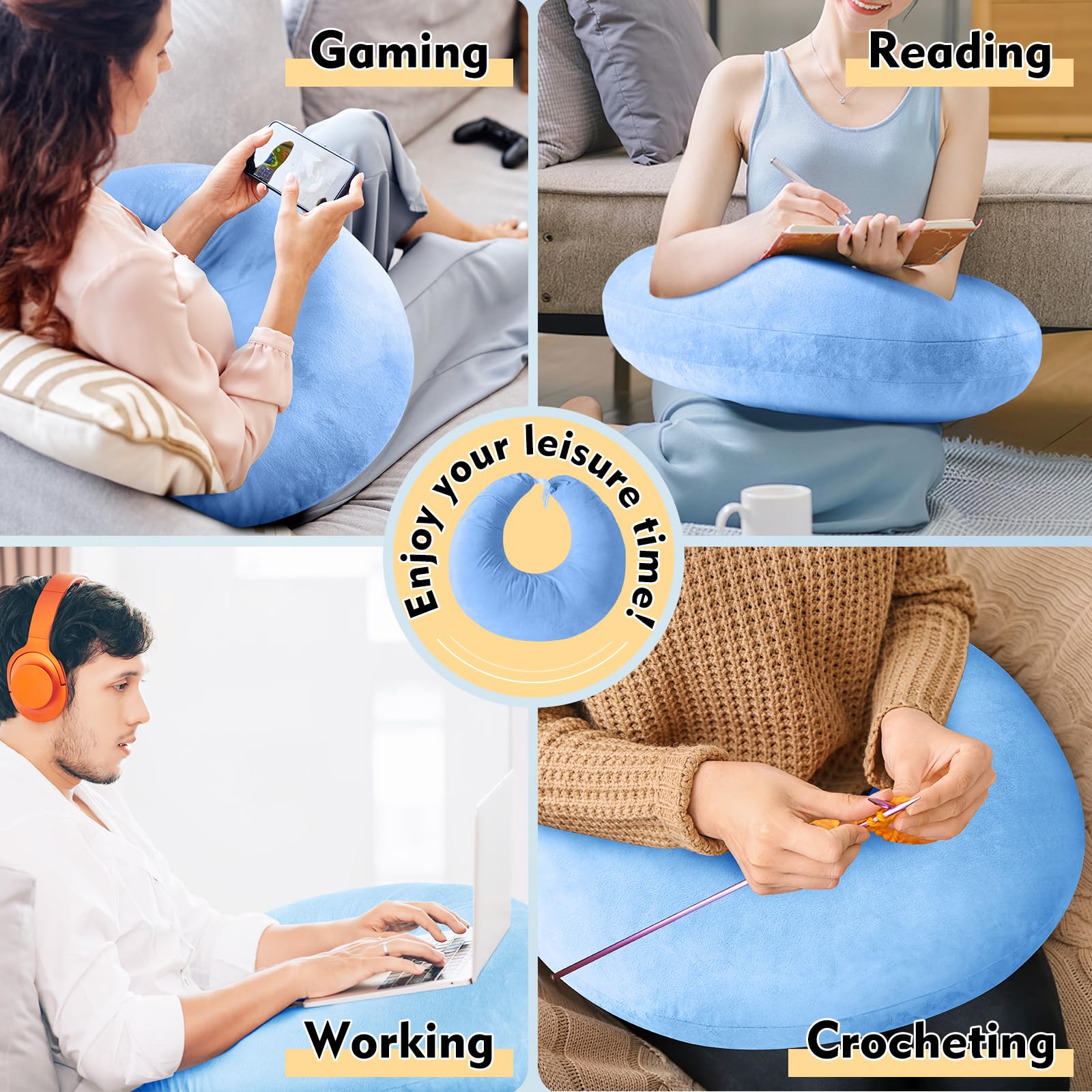 WIWIDANG Coussin ergonomique pour crochet et tricot, coussin confortable pour soulager la nuque, les bras et les épaules, idéal pour les loisirs créatifs et une position assise détendue (bleu