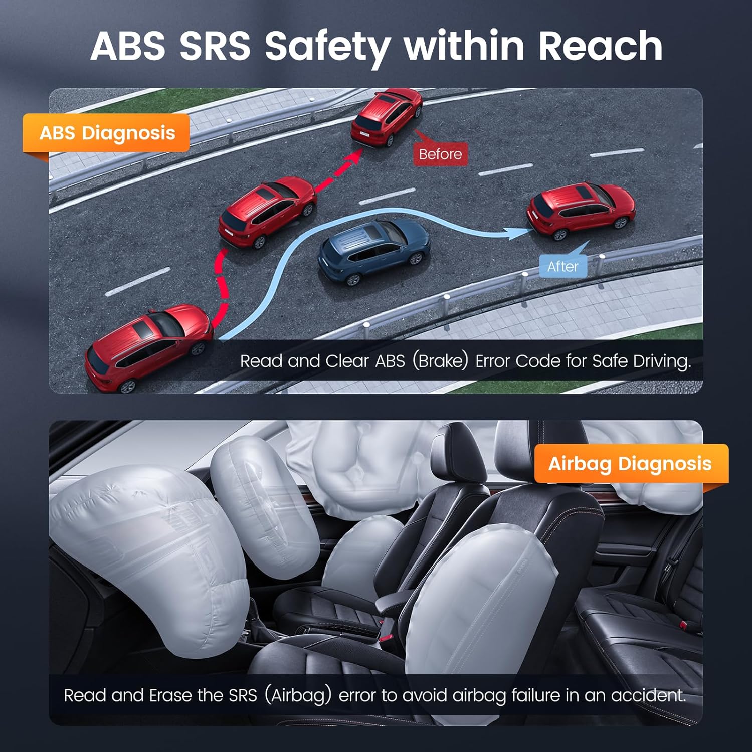 ANCEL AD610 Pro ABS SRS OBD2 Scanner, ABS Bleeding, SAS Calibration, ABS, Airbag, EPB, Oil Reset, Full OBD2 Functions, AutoVIN, Free Lifetime WiFi Updates - Image 2