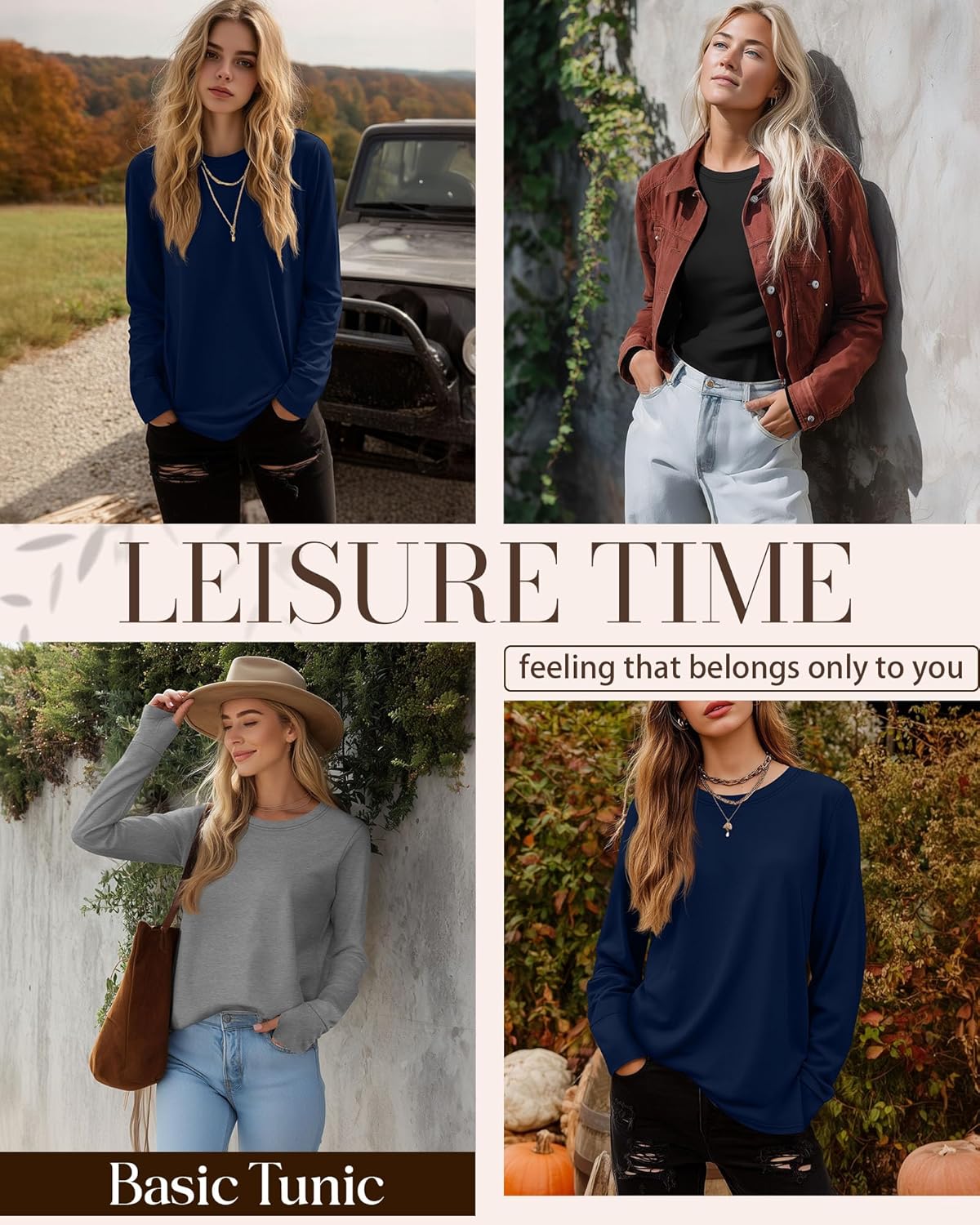 Huukeay 3 Pack Women's Long Sleeve Shirts with Thumb Holes, Cotton Casual Crew Neck Tunic Tops Fall Loose Y2k Trendy Outfits - Image 2