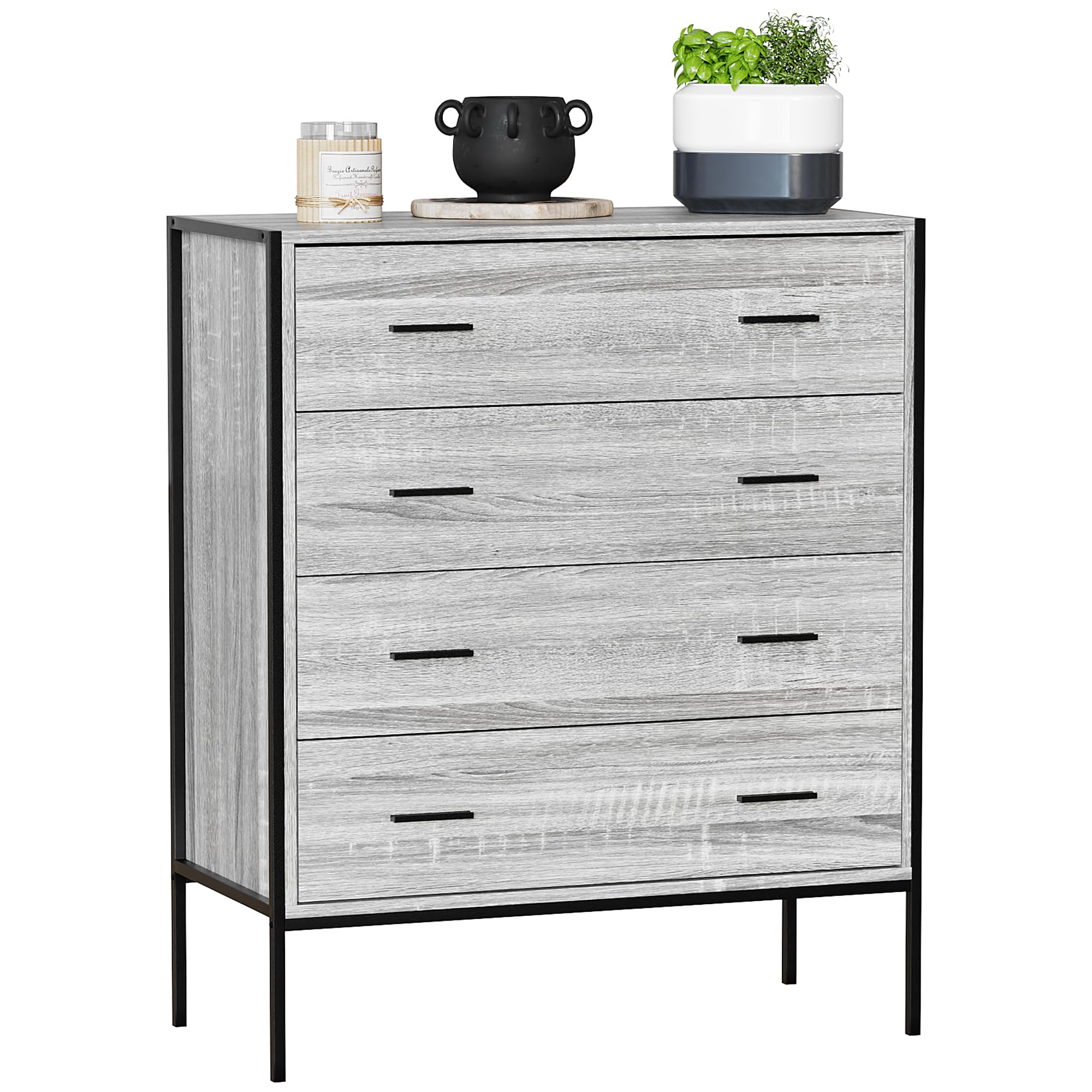 Vida DesignsVida Designs Brooklyn Industrial Chest of Drawer Rustic Bedroom Storage Unit, Cabinet Dresser with Metal Frame (Grey, 4 Drawer)