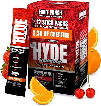 ProSupps Mr. Hyde Signature Pre Workout Drink Mix- Performance, Energy & Endurance with Creatine, Beta Alanine & Caffeine - Clean Gym Supplements for Men & Women Fruit Punch, 12 On-The-Go Packets | Performance, Energy & Endurance with Creatine, Beta Alanine & Caffeine - Clean Gym Supplements, 12 On-The-Go Packets