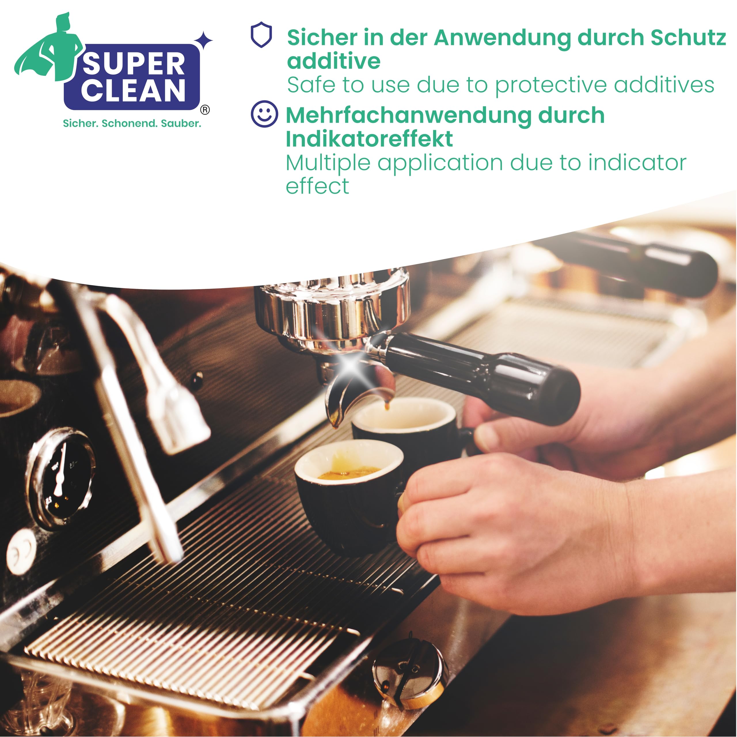 SUPER CLEAN 4 x 2L Entkalker Konzentrat Kaffeevollautomat - Flüssig - Für alle Maschinen & Marken - 80 x Entkalkung - Effektiver Flüssigentkalker von Kaffeemaschinen, Wasserkocher & Duschen