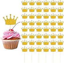 Piriuuo 50 Stück Kronen Cupcake Topper, Goldenem Glitzer Prinzessinnen CupcakeTopper Geburtstag Königin Kronen Cupcake Dekorationen Tortendeko Kuchen für Hochzeit Geburtstag Babyparty Hochzeit Party