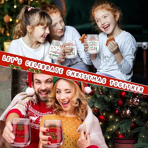 Miniatura 6 de Uiifan 12 Pcs Christmas Stemless Wine Glasses 17 oz Xmas Funny Drinking Wine Glasses Wine Tumbler Bulk Idea Gift for Women Friends Men Lover
