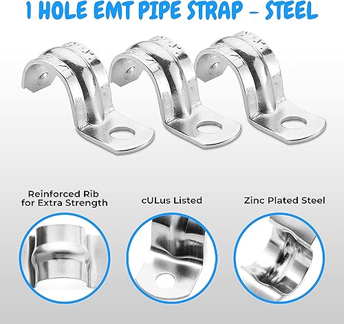 Miniatura 3 de OhLectric Correa de tubo de 1 agujero de 2 pulgadas, nervadura reforzada para mayor resistencia, abrazadera de correa de tubo de acero galvanizado