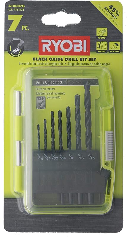 Ryobi A10D07G Black Oxide Drill Bit Set, 7 Pcs