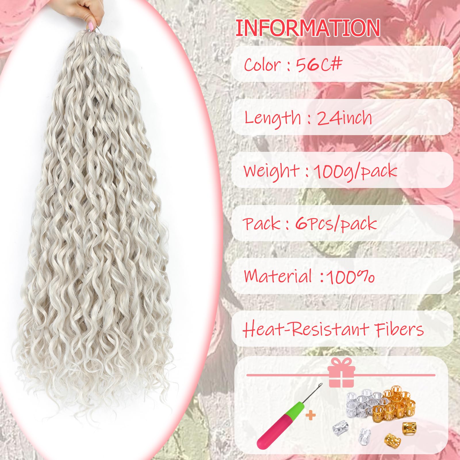 24Inch Deep Wave Twist Curly Crochet Hair Extensions 6Pack Deep Wavy Air Curl Bulk Hair Synthetic Boho Braids Water Wave Crochet Hair Extension for Women (56C - Image 2
