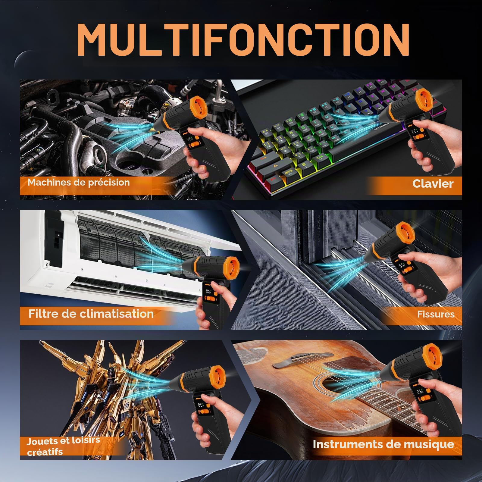 Souffleur Air Comprimé 100 Vitesses 210000 TR/Min, Mini Souffleur sans Fil Super Puissant avec Batterie 8000mAh et Lumière LED pour PC, Clavier, Voiture