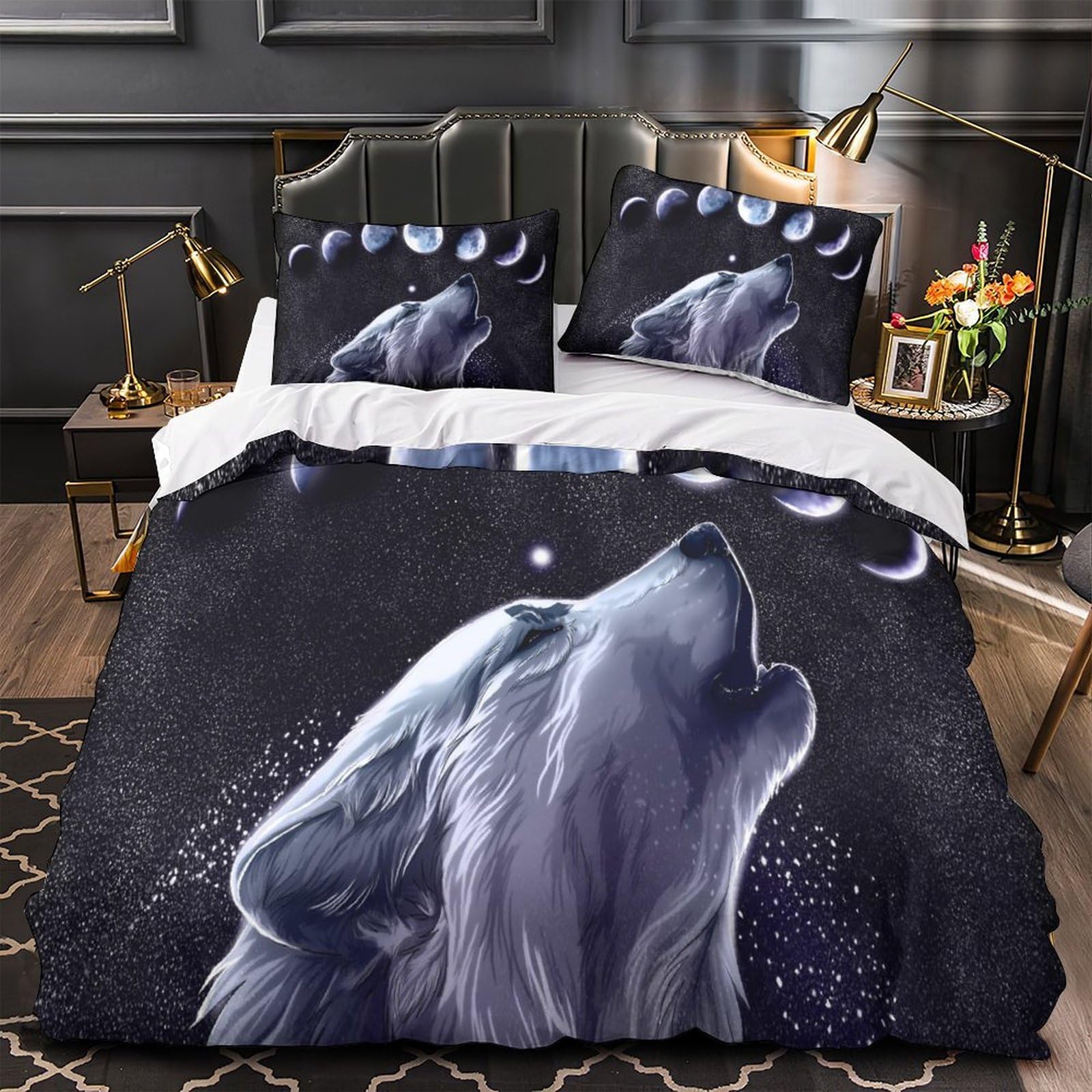 Parure de lit loup 3D grand format avec fermeture éclair pour un entretien facile