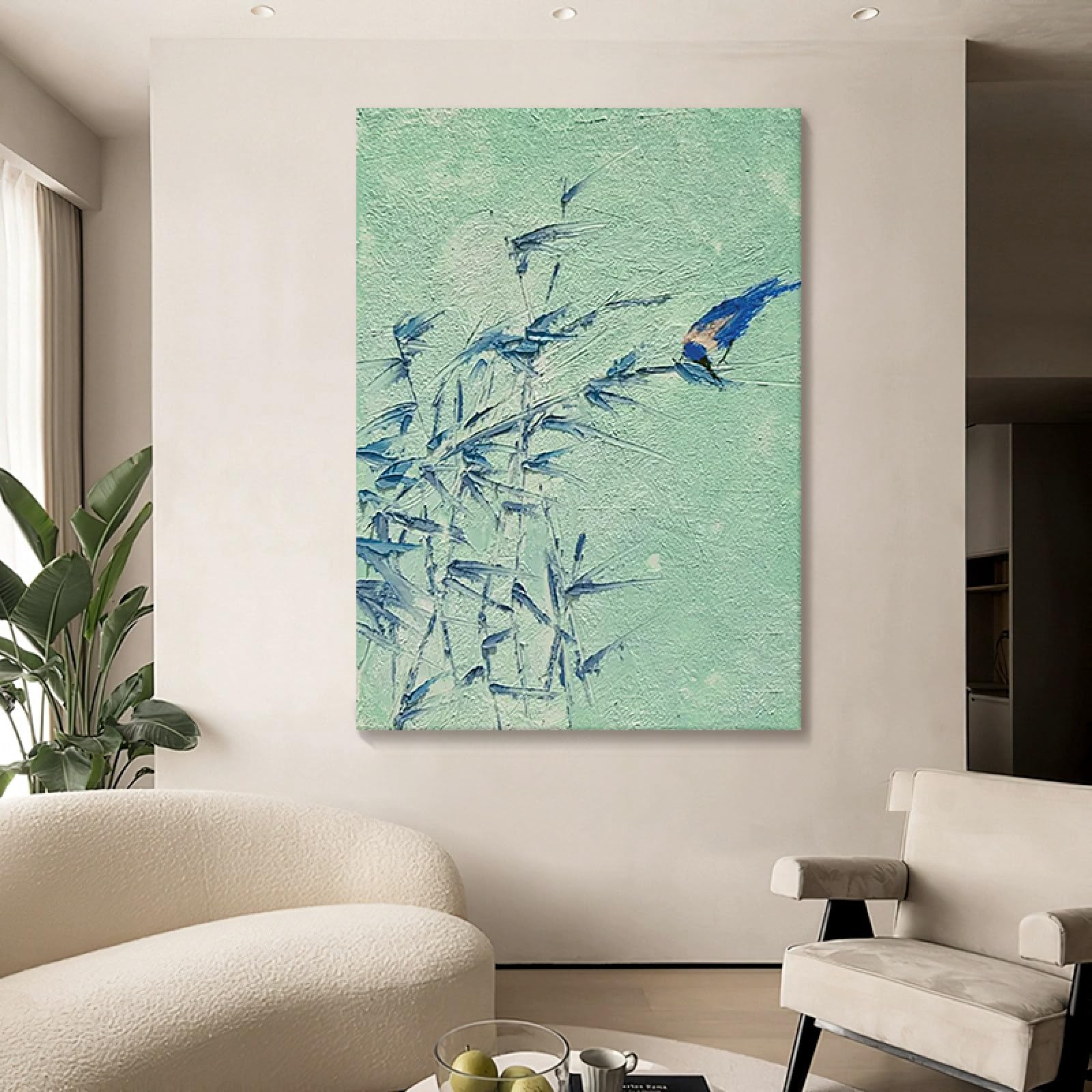 Peinture à l'huile de bambou vert sérénité végétale art moderne fait main pour maison