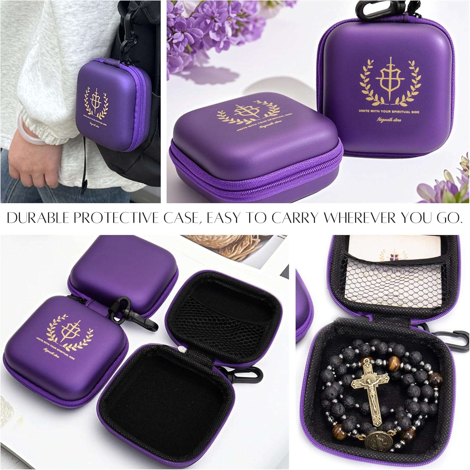 Lava Stone Black Rosary Beads for Men, Catholic Rosary Necklace with Saint Medal & Cross, Yellow Tiger Eye Beads Strong Rosary Cross Necklace in Portable Gift Box - Image 7