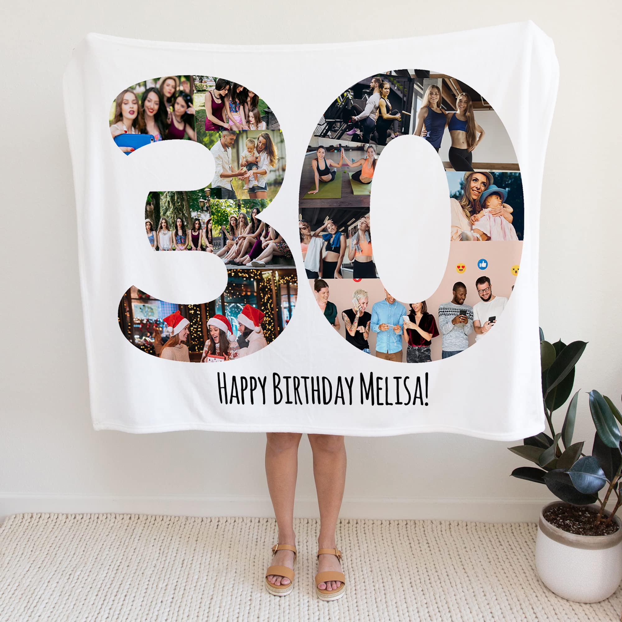 Manta personalizada con nombre de foto, manta de forro polar personalizada para 30 cumpleaños, manta de cumpleaños personalizada de 30 años de edad, manta personalizada con nombre de imagen, regalo