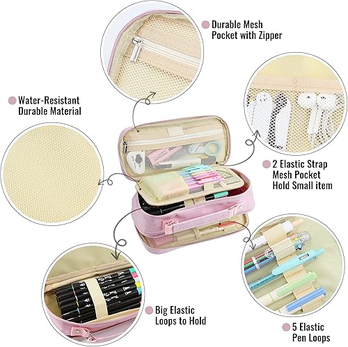 Miniatura 18 de Estuche para lápices, organizador de gran capacidad; bolsa de almacenamiento con doble cremallera; bolsa grande para lápices para universidad