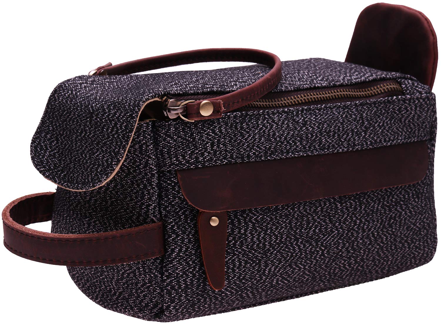 Travel Toiletry Bag Canvas Genuine Leather Bathroom Shaving Dopp Kit H025