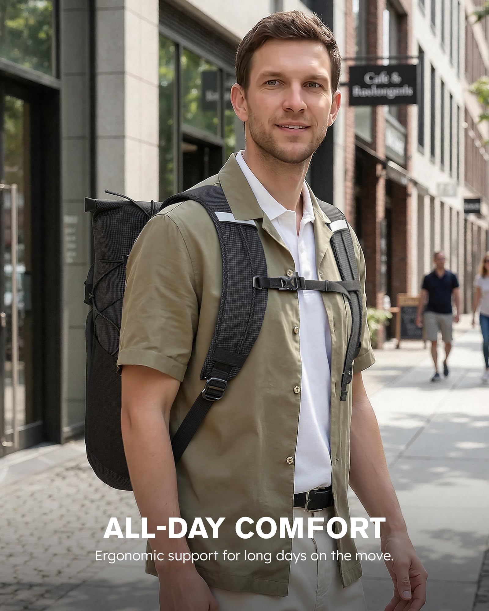 Tolaccea Rolltop Rucksack 32L Reiserucksack Handgepäck Rucksack für 16 zoll | Erweiterbar 32-40L | Leichtes Ripstop-Nylon | 180°-Laptopfach bis 16" mit EVA-Schutz | YKK-Reißverschluss | Magnetverschluss