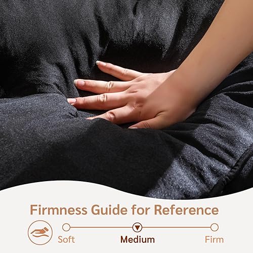 Miniatura 8 de YOSHOOT Colchón de futón de 8 pulgadas, tamaño full, sofá cama de futones grueso, colchón de suelo para adultos, relleno de espuma triturada, Negro