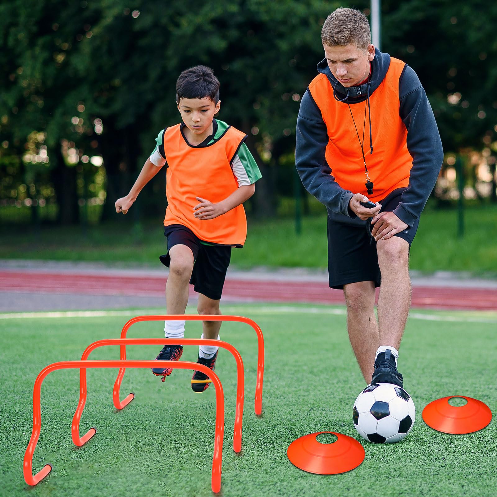 12 Pcs Speed Training Hurdles With 12 Cones – Agility Set For Soccer, Basketball, Football – Lightweight & Portable