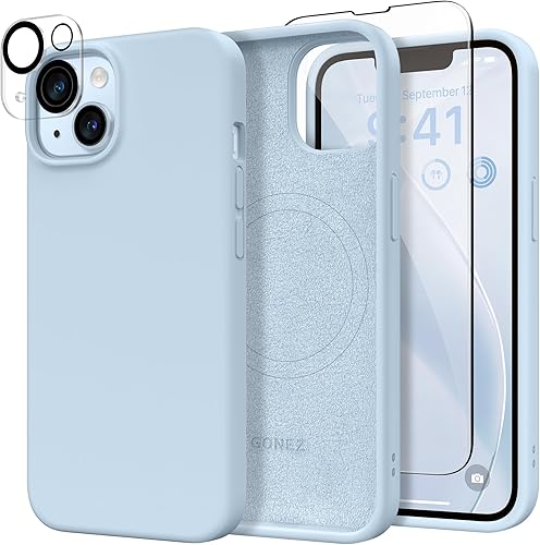 Miniatura 72 de GONEZ Funda de silicona para iPhone 14 Pro Max, compatible con MagSafe, con protector de pantalla + protector de lente de cámara, silicona líquida a
