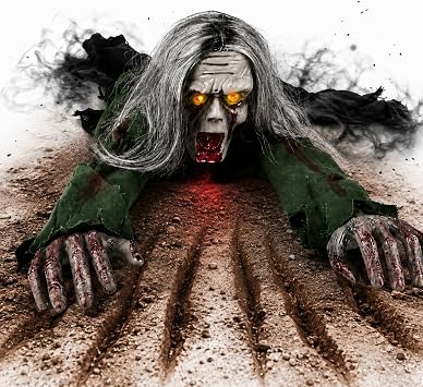 Crawling Zombie Animatronic with Light-Up Eyes, Halloween Prop Crawling A