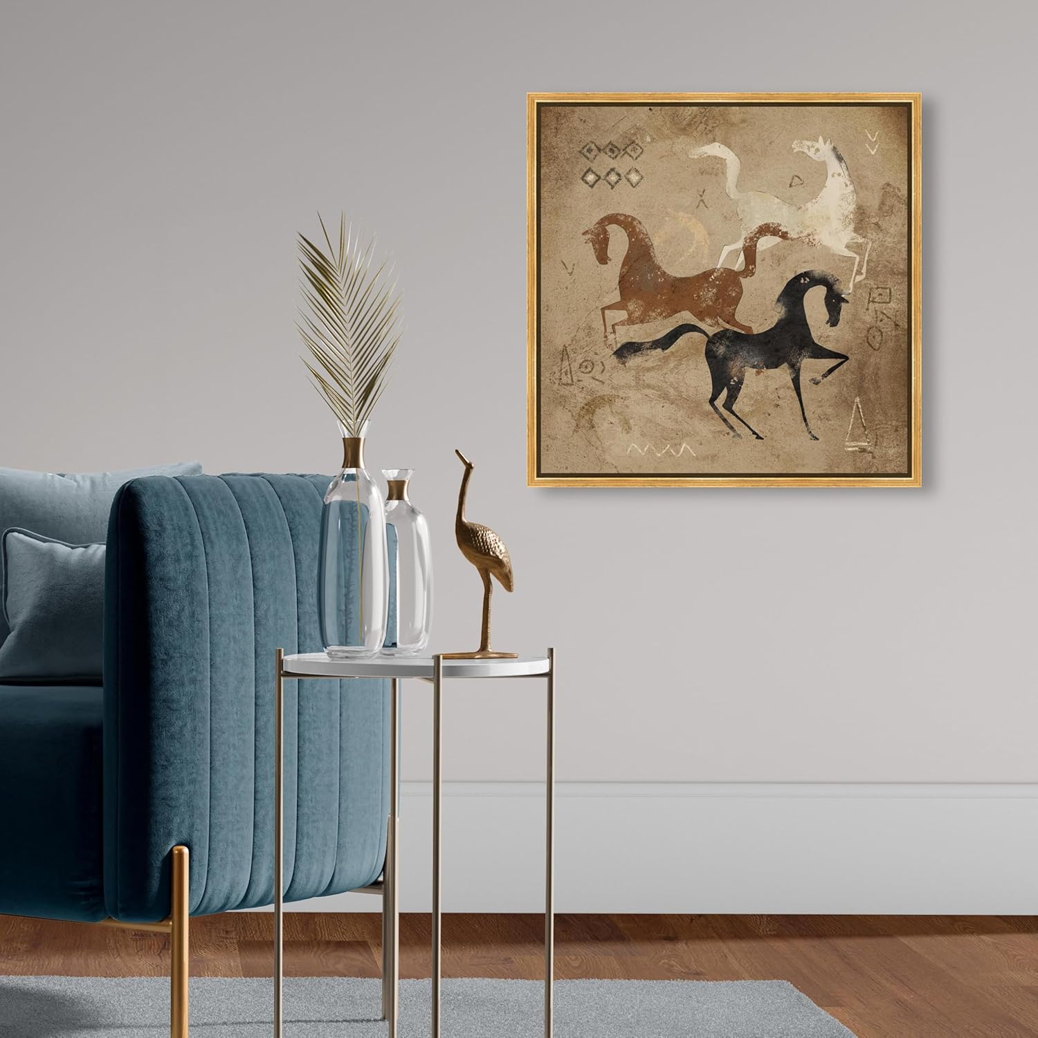 Oliver Gal Artist Co. Abstract, Canvas Wall Art, "Primitive cave horse drawing" Ready to Hang Living Room, Bedroom and Bathroom Home Décor, 20.0 x 20.0, White, Framed Canvas Art
