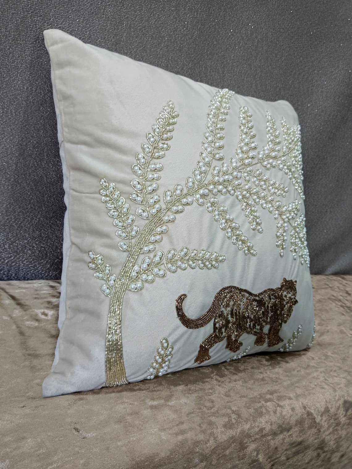KGN Home Decor Satin 144 TC Pillow Cover with Elegant Design and Antique Work (KGN_23, Multi, 16x16 Cm, Pack of 1)