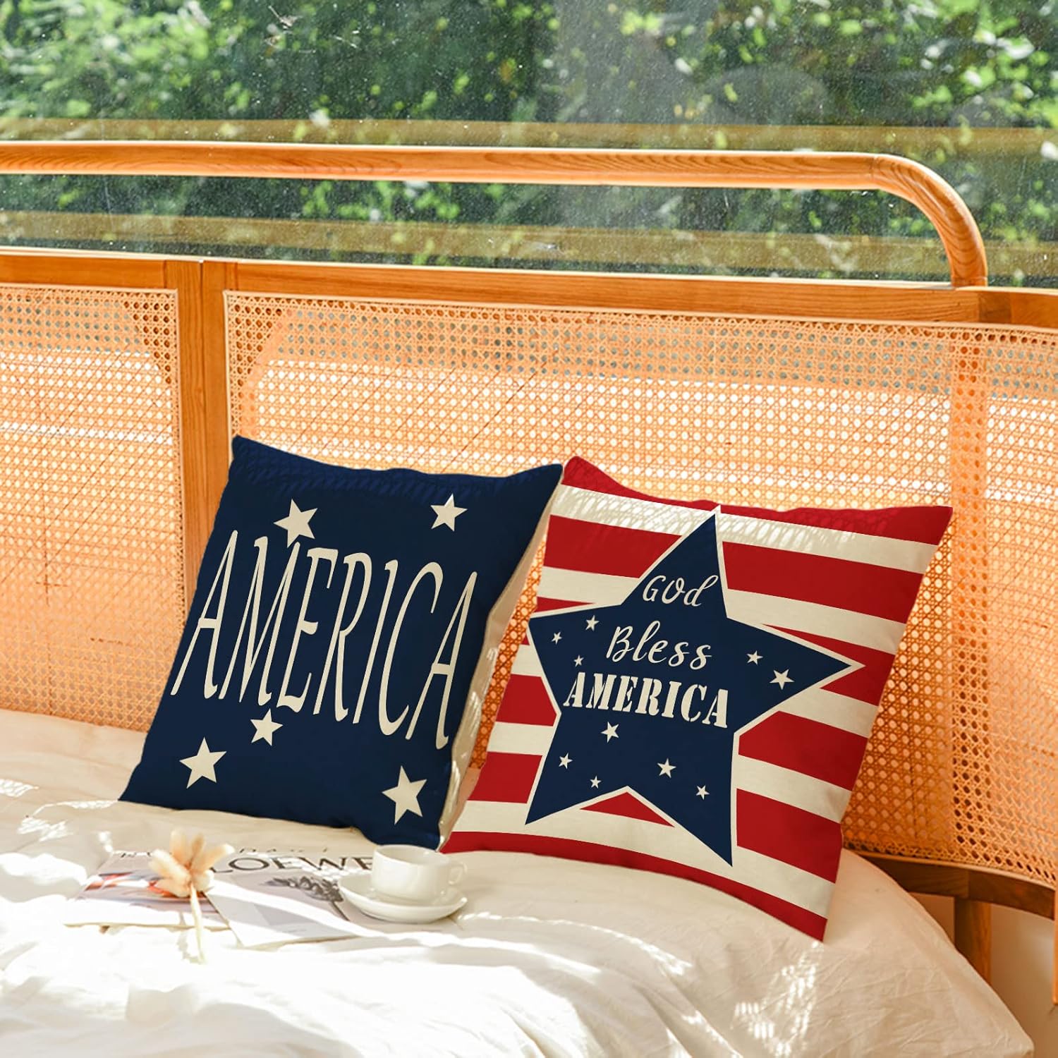 Set of 4 Patriotic Throw Pillow Covers 20x20 Inch 4th of July Pillow Covers Memorial Day Independence Day Cushion Covers Fourth of July Pillow Covers for Home Outdoor Sofa Decorations (20 by 20)