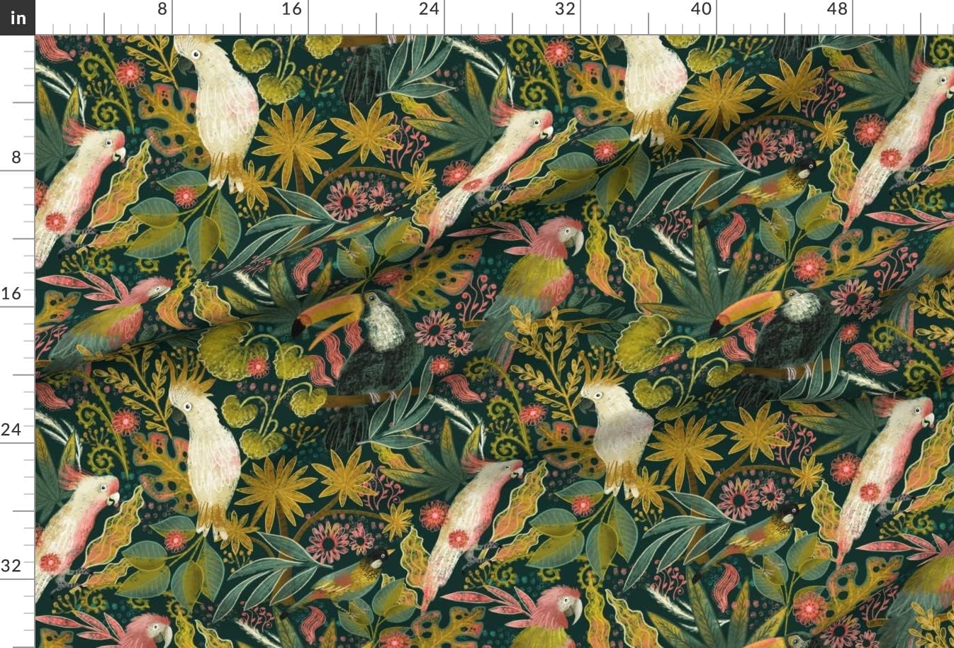 Spoonflower Fabric - Birds Palm Trees Flowers Rain Forest Tucan Cockatoo Tropical Printed on Upholstery Velvet Fabric Fat Quarter - Upholstery Home Decor Bottomweight Apparel