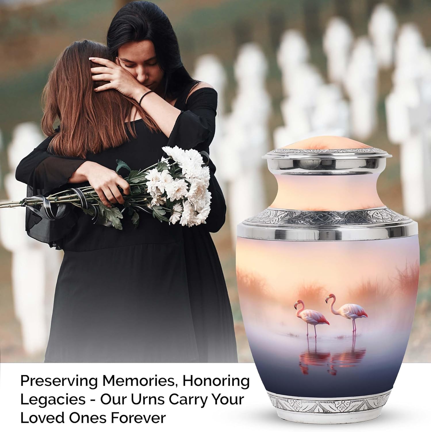 Beautiful-Flamingos-Lake Large Capacity Urn - Regal Rest for Adult Female - Elegant Memorial Funeral Urns for Human Ashes - Memorial Urns 10 Inch, Natural