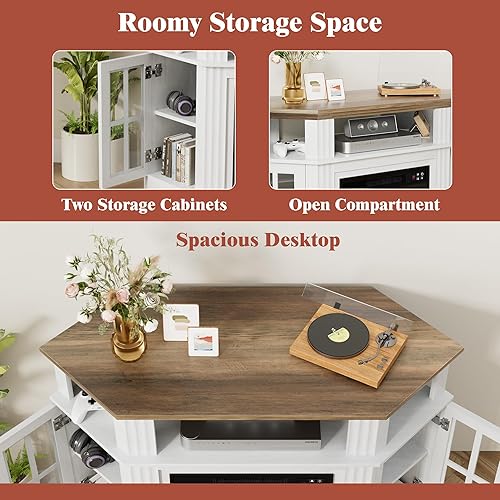 Miniatura 5 de Furmax Soporte esquinero para TV de hasta 65 pulgadas, consola de TV con chimenea eléctrica de 18 pulgadas, moderno centro de entretenimiento con