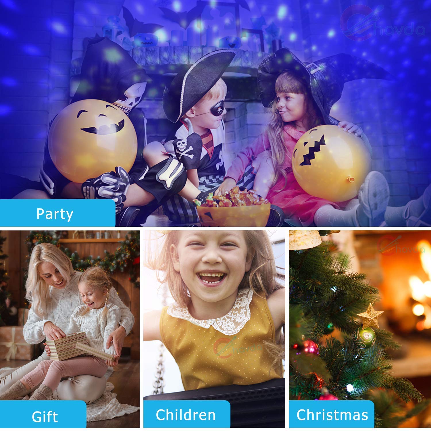 Chavda Baby Night Lights, Moon Star Projector 360 Degree Rotation - 4 LED Bulbs 8 Color Changing Light, Romantic Night Lighting Lamp, Unique Gifts for Birthday Nursery Women Children Kids Baby 1