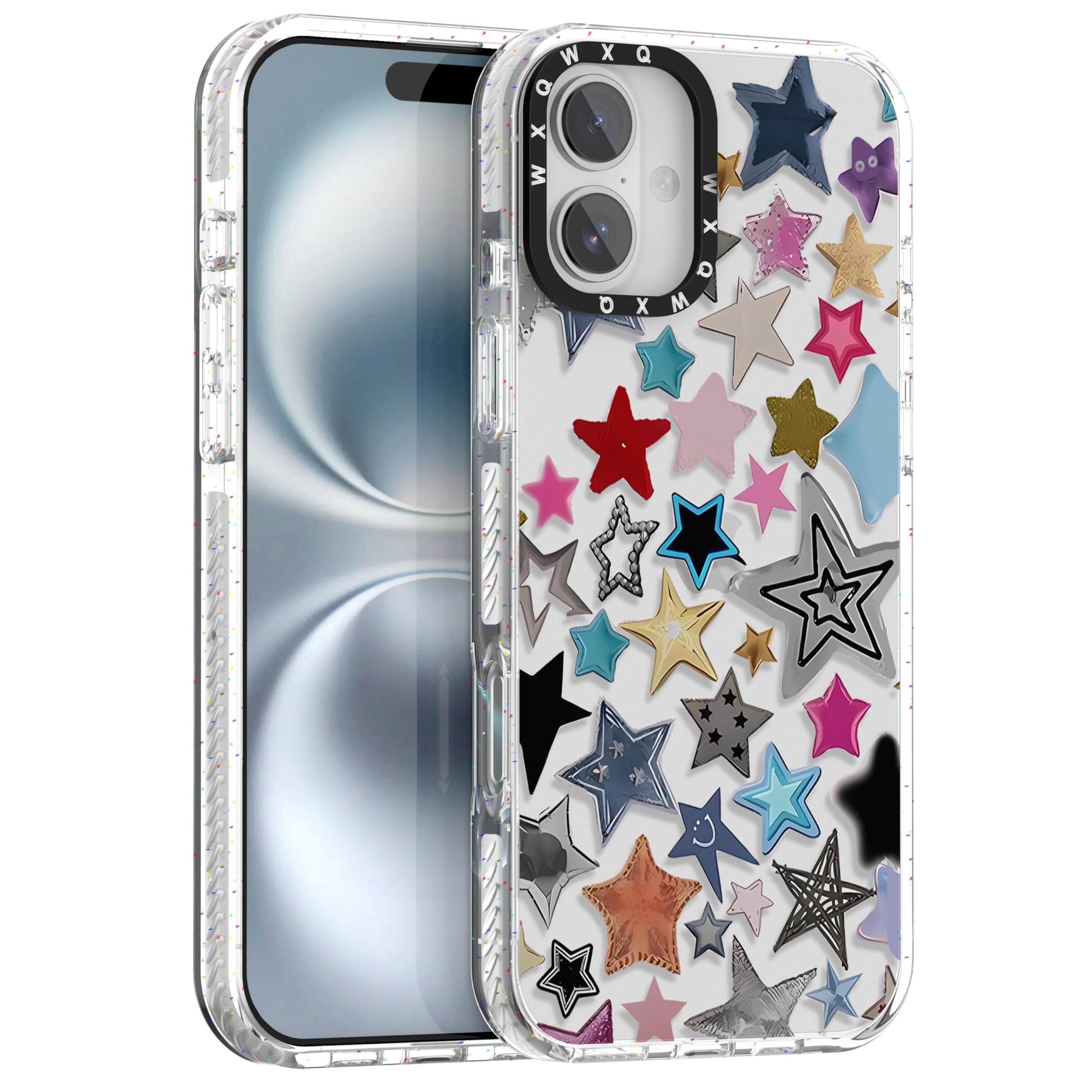 for iPhone 16 Plus Multicolor Star Graffiti Design Phone Case | Case TPU+PC Premium Painted Anti-Drop Phone Case Superior Shock Absorption Military-Grade Drop Protection Phone Cover