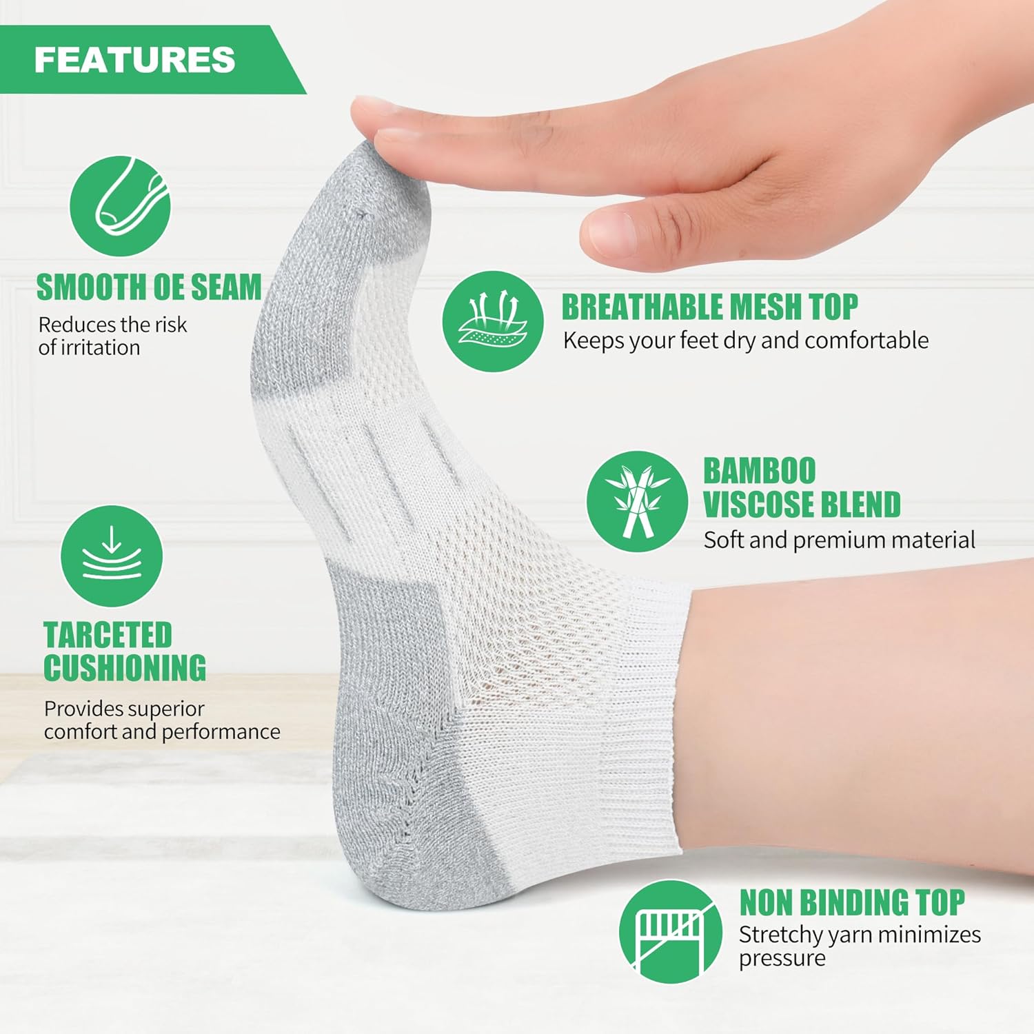 Nonlut Diabetic Socks for Men,6 Pairs Low Cut Neuropathy Mens Diabetic Socks 9-11/10-13(White-Medium) - Image 4