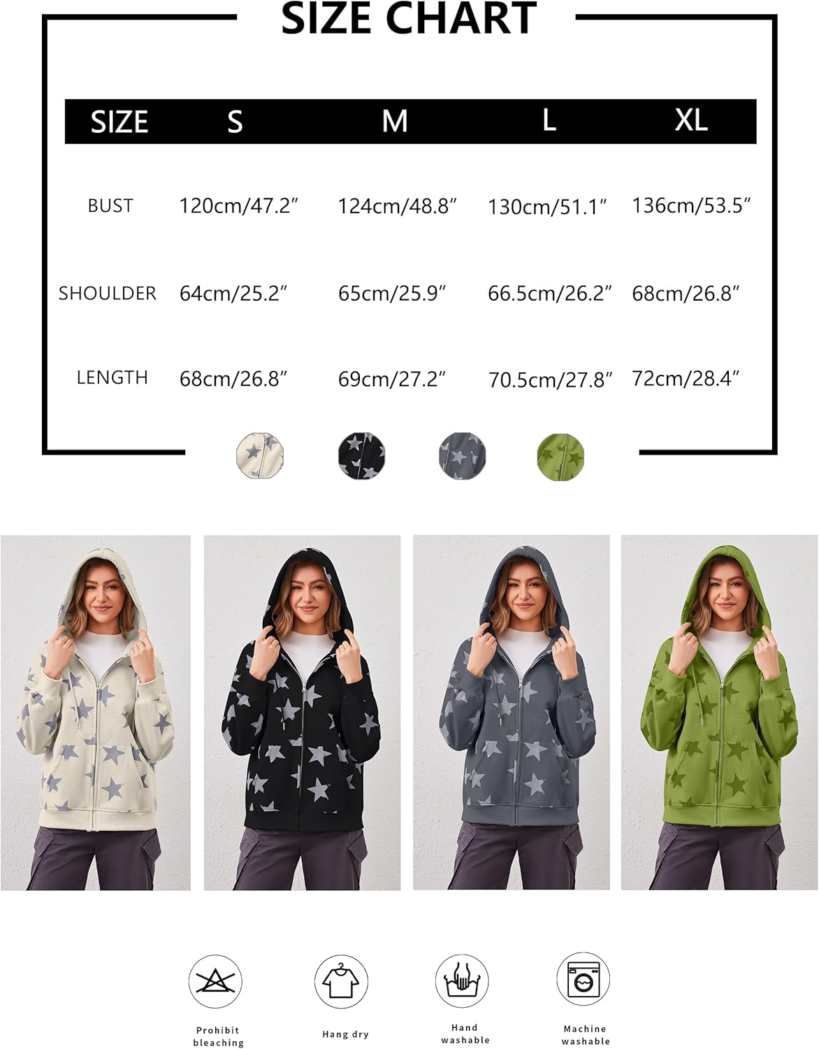 MISSACTIVER Women Star Graphic Zip Up Hoodies Y2k Drawstring Star Print Sweatshirt Oversized Jackets with Slant Front Pocket - Image 6