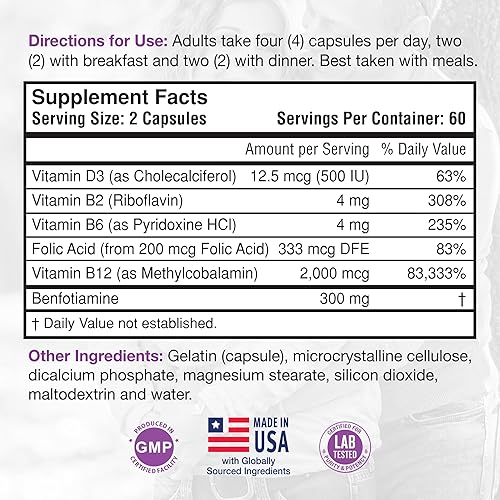 Miniatura 4 de Fórmula para el apoyo nutricional de la neuropatía periférica y el alivio del dolor nervioso 120 Cápsulas