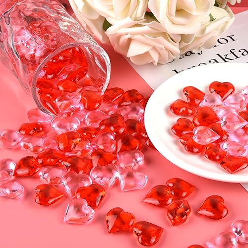 Miniatura 7 de 100 piezas de adornos acrílicos rojos y rosados de corazón para el día de San Valentín, gemas en forma de corazón rojo y rosa para el día de San