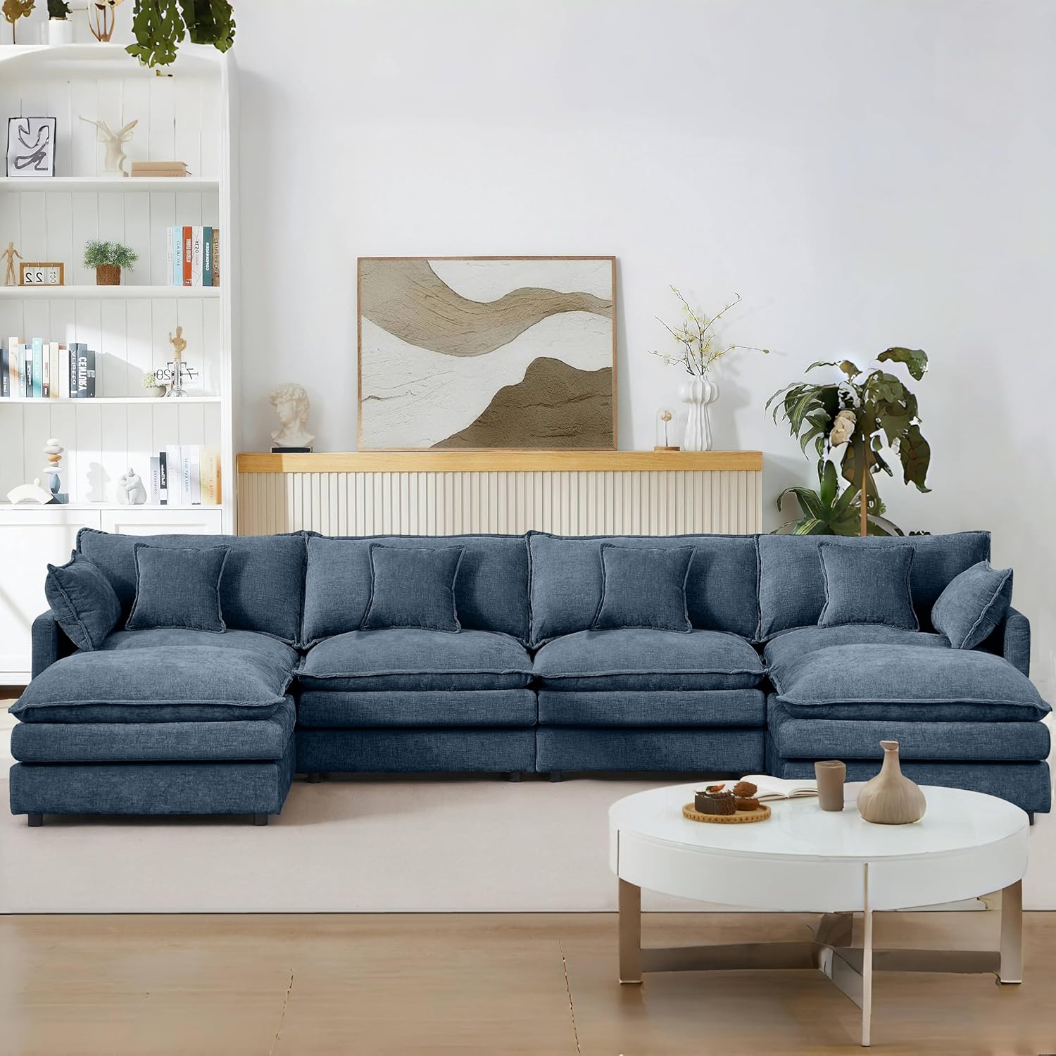 Eafurn 130.71" Oversized Reversible Modular Sectional Sofa Couch with 2 Ottomans - Deep Seat Chenille Modern U Shaped Sofa with Thickness Cushions and Pillows for Living Room, Bedroom | Deep Seat, Easy Assembly, 2-layer Cushions, DIY Combination