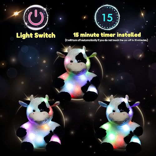 Miniatura 4 de Hopearl Diario de peluche con luces LED de vaca de peluche, con luces nocturnas que brillan en la oscuridad, festival de cumpleaños para niños y