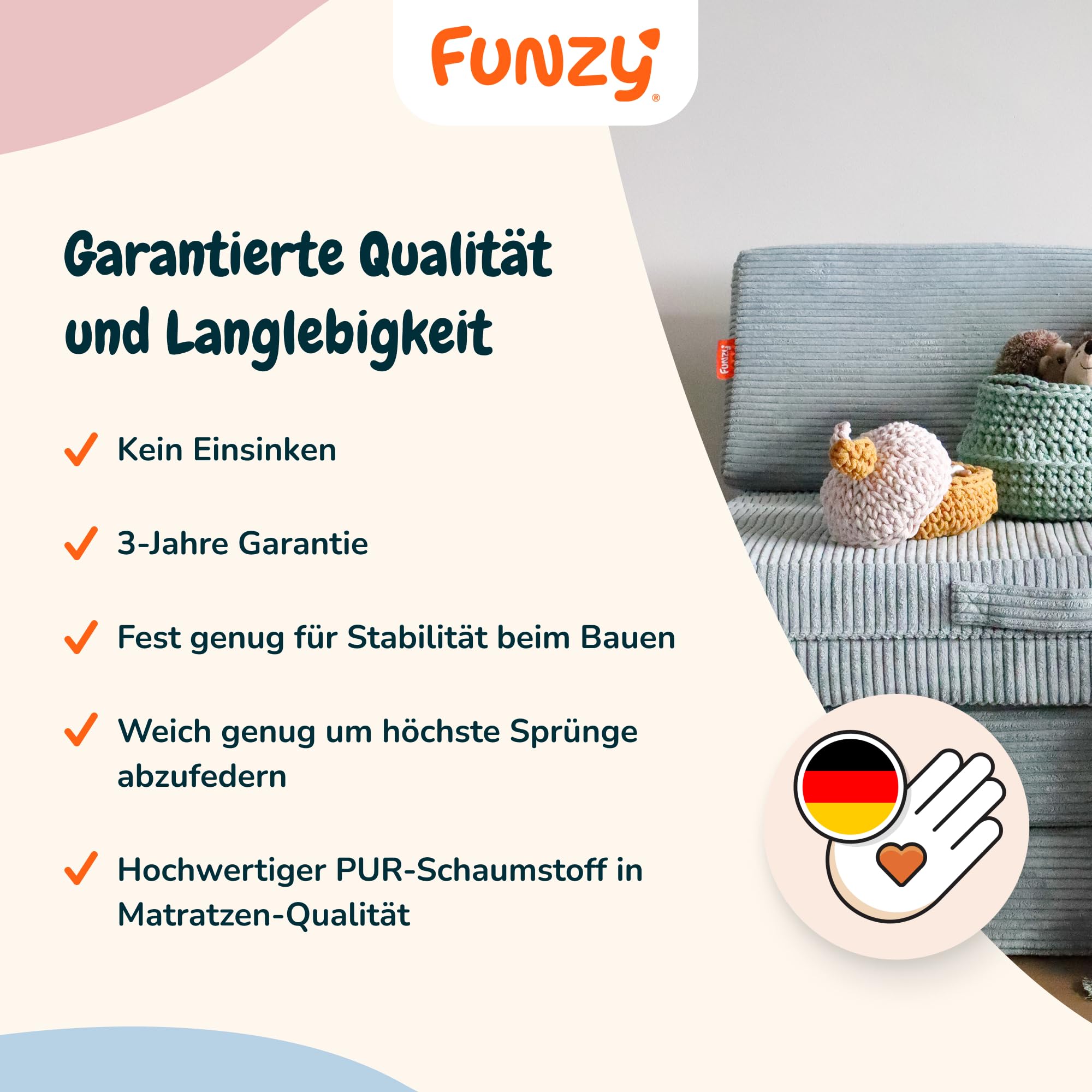 Funzy Spielsofa für Kinder - Das Original für kreatives Spielen, Modulare Spielcouch, Waschbarer Bezug, Robust und Langlebig, TÜV und Oeko-TEX 100 Zertifiziert mit 3 Jahren Garantie, Salbei Grün